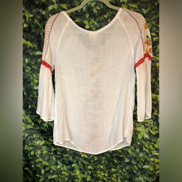 Anthropologie Fig and Flower Multicolored Embellished 3/4 Sleeve Blouse PM - Picture 8 of 14